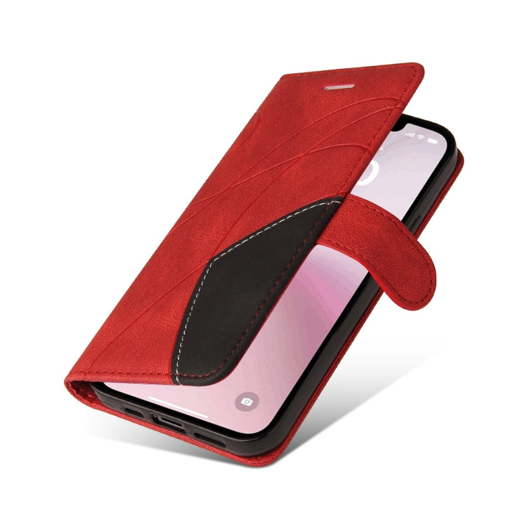 For iPhone 16e Dual-color Splicing Flip Leather Phone Case(Red) by bashfashion