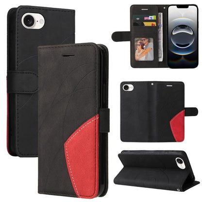 For iPhone 16e Dual-color Splicing Flip Leather Phone Case(Black) by bashfashion