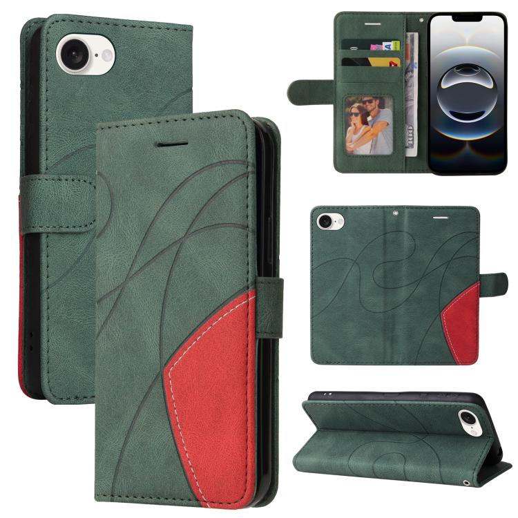 For iPhone 16e Dual-color Splicing Flip Leather Phone Case(Green) by bashfashion