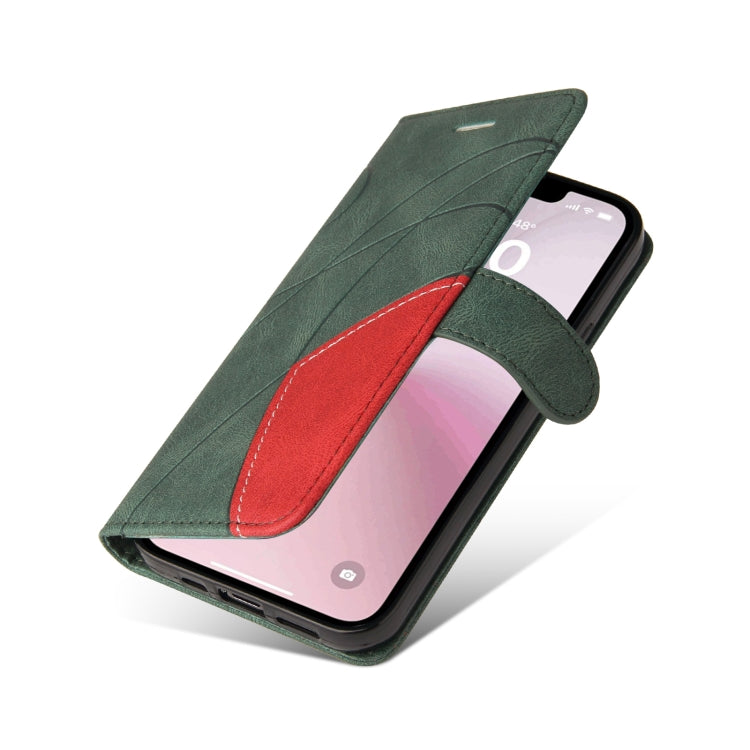 For iPhone 16e Dual-color Splicing Flip Leather Phone Case(Green) by bashfashion