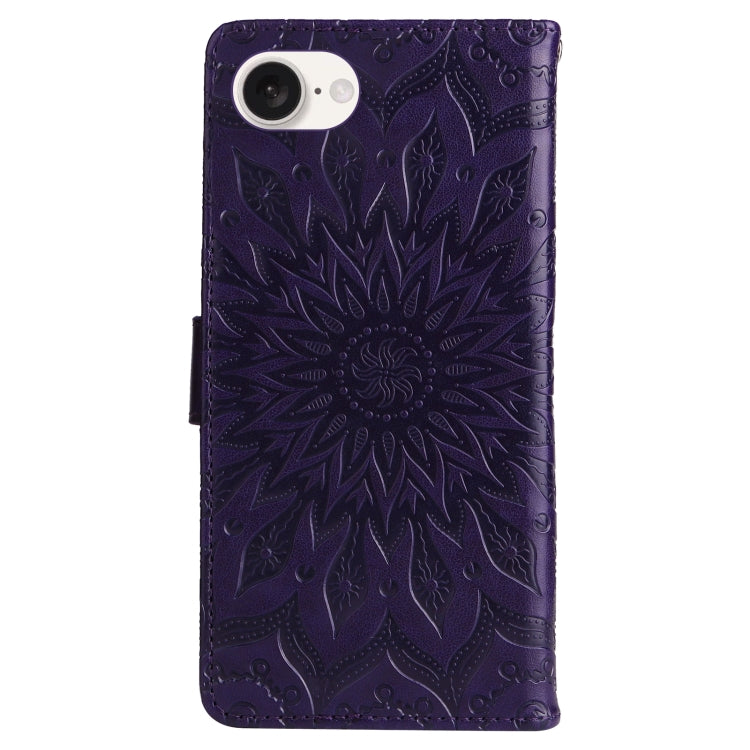 For iPhone 16e Embossed Sunflower Pattern Flip Leather Phone Case(Purple) by bashfashion