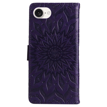 For iPhone 16e Embossed Sunflower Pattern Flip Leather Phone Case(Purple) by bashfashion