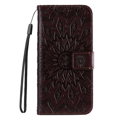 For iPhone 16e Embossed Sunflower Pattern Flip Leather Phone Case(Brown) by bashfashion