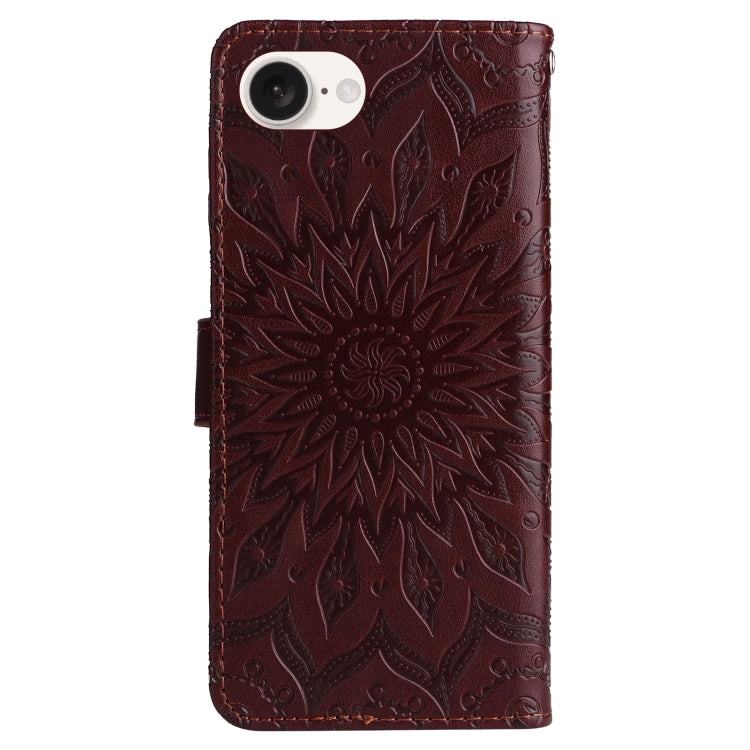 For iPhone 16e Embossed Sunflower Pattern Flip Leather Phone Case(Brown) by bashfashion