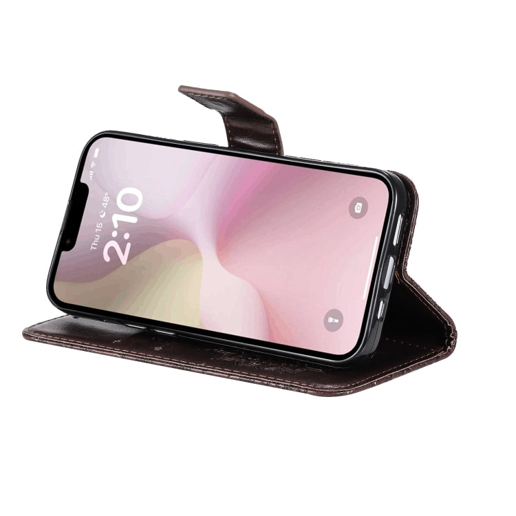 For iPhone 16e Embossed Sunflower Pattern Flip Leather Phone Case(Brown) by bashfashion