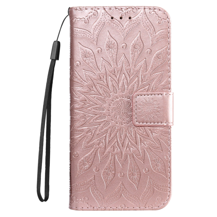 For iPhone 16e Embossed Sunflower Pattern Flip Leather Phone Case(Rose Gold) by bashfashion
