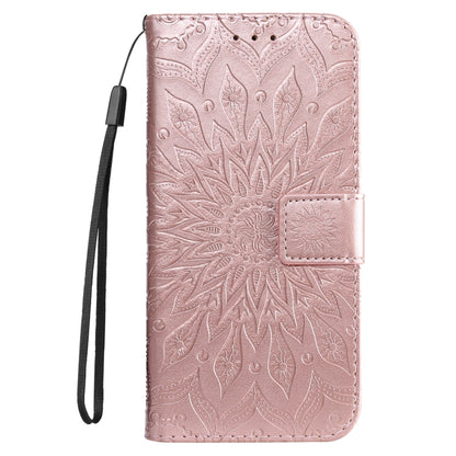 For iPhone 16e Embossed Sunflower Pattern Flip Leather Phone Case(Rose Gold) by bashfashion
