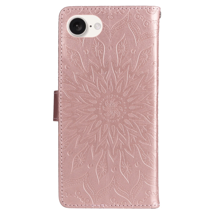 For iPhone 16e Embossed Sunflower Pattern Flip Leather Phone Case(Rose Gold) by bashfashion
