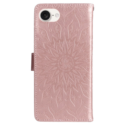 For iPhone 16e Embossed Sunflower Pattern Flip Leather Phone Case(Rose Gold) by bashfashion
