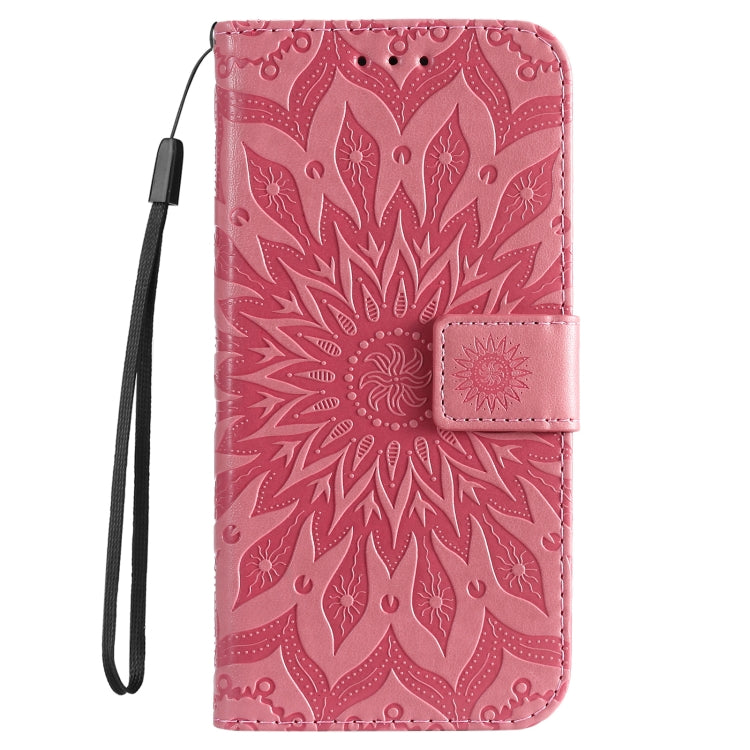 For iPhone 16e Embossed Sunflower Pattern Flip Leather Phone Case(Pink) by bashfashion