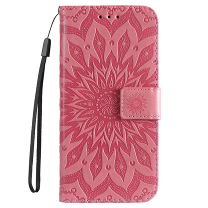 For iPhone 16e Embossed Sunflower Pattern Flip Leather Phone Case(Pink) by bashfashion