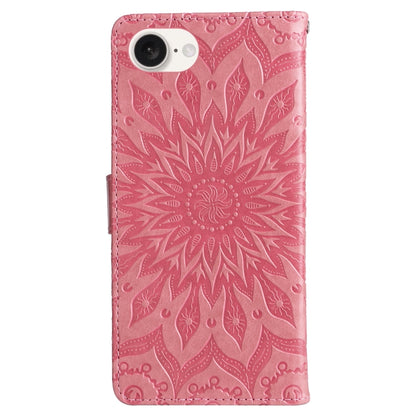 For iPhone 16e Embossed Sunflower Pattern Flip Leather Phone Case(Pink) by bashfashion