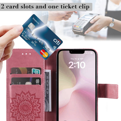 For iPhone 16e Embossed Sunflower Pattern Flip Leather Phone Case(Pink) by bashfashion