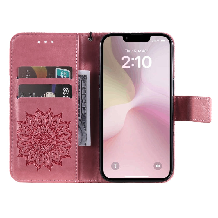 For iPhone 16e Embossed Sunflower Pattern Flip Leather Phone Case(Pink) by bashfashion