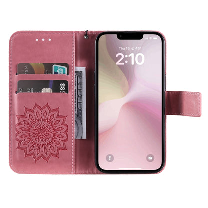 For iPhone 16e Embossed Sunflower Pattern Flip Leather Phone Case(Pink) by bashfashion