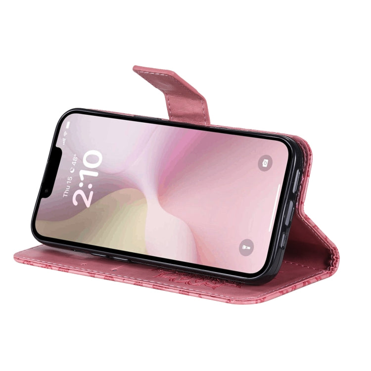 For iPhone 16e Embossed Sunflower Pattern Flip Leather Phone Case(Pink) by bashfashion