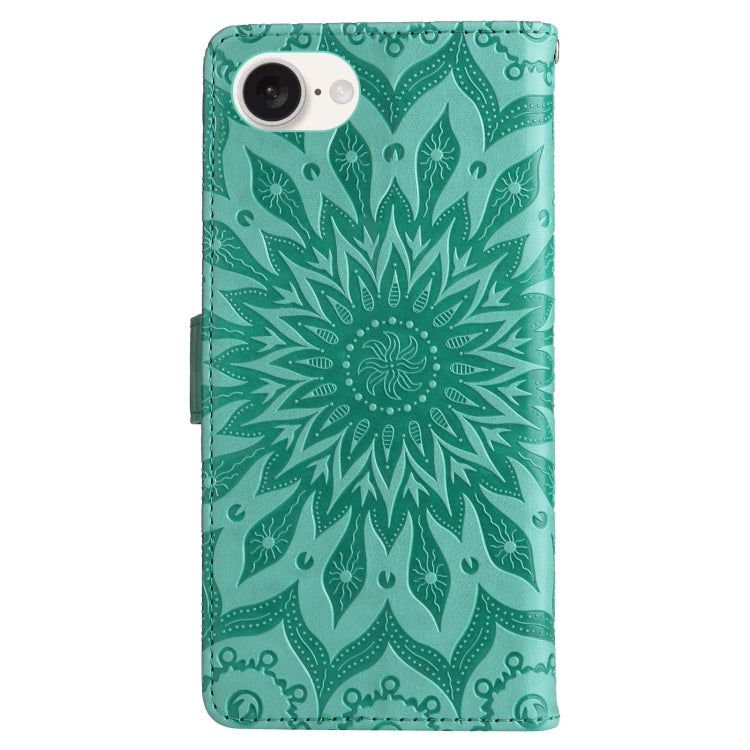 For iPhone 16e Embossed Sunflower Pattern Flip Leather Phone Case(Green) by bashfashion
