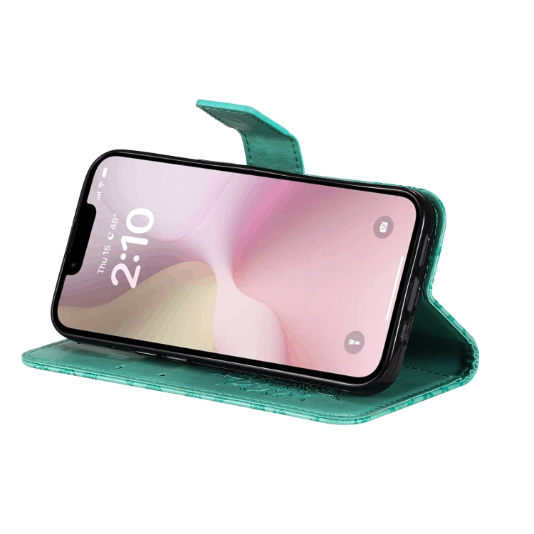 For iPhone 16e Embossed Sunflower Pattern Flip Leather Phone Case(Green) by bashfashion