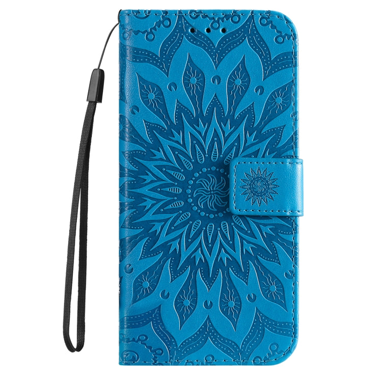 For iPhone 16e Embossed Sunflower Pattern Flip Leather Phone Case(Blue) by bashfashion