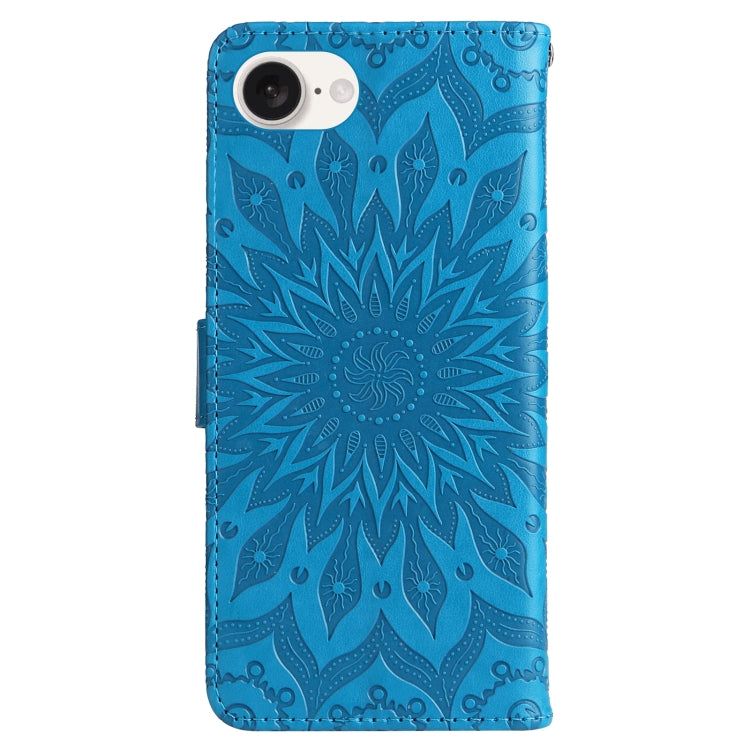 For iPhone 16e Embossed Sunflower Pattern Flip Leather Phone Case(Blue) by bashfashion