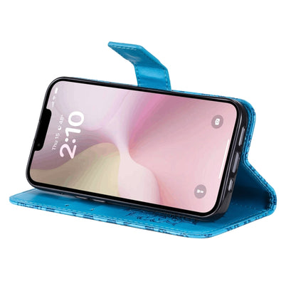 For iPhone 16e Embossed Sunflower Pattern Flip Leather Phone Case(Blue) by bashfashion