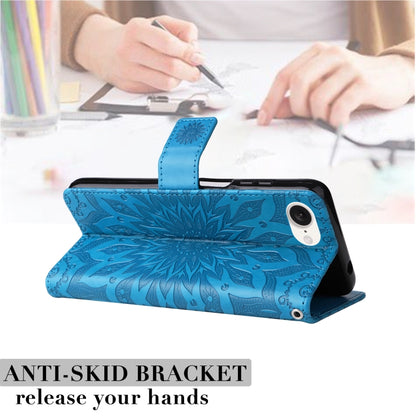 For iPhone 16e Embossed Sunflower Pattern Flip Leather Phone Case(Blue) by bashfashion