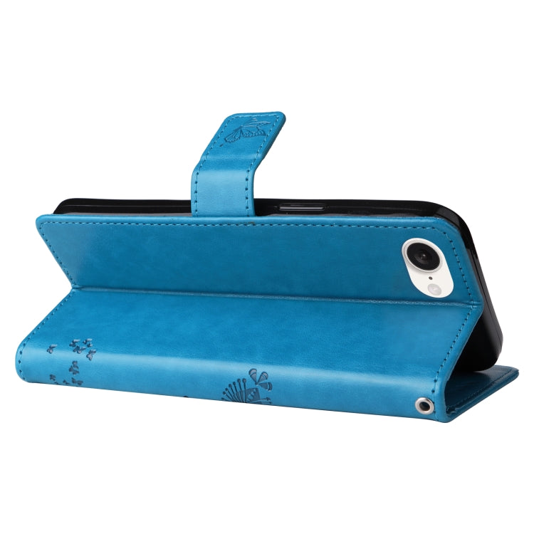 For iPhone 16e Tree & Cat Embossed Pattern Flip Leather Phone Case(Blue) by bashfashion