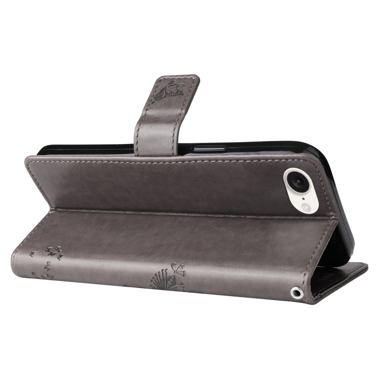 For iPhone 16e Tree & Cat Embossed Pattern Flip Leather Phone Case(Grey) by bashfashion