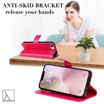 For iPhone 16e Tree & Cat Embossed Pattern Flip Leather Phone Case(Rose Red) by bashfashion