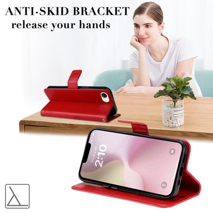 For iPhone 16e Tree & Cat Embossed Pattern Flip Leather Phone Case(Red) by bashfashion