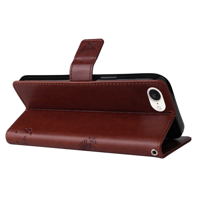 For iPhone 16e Tree & Cat Embossed Pattern Flip Leather Phone Case(Coffee) by bashfashion