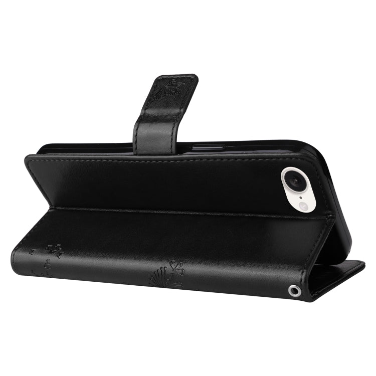 For iPhone 16e Tree & Cat Embossed Pattern Flip Leather Phone Case(Black) by bashfashion