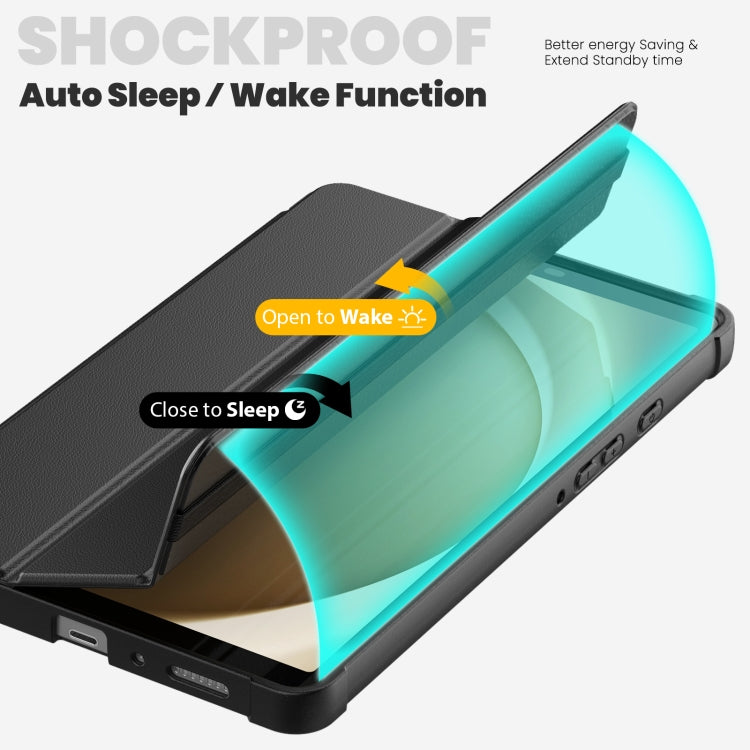 For Samsung Galaxy Tab A11 / A9 Carbon Fiber Leather Smart Tablet Case(Black) by bashfashion