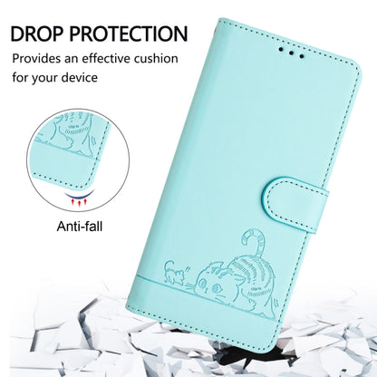 For iPhone SE 2024 Cat Rat Embossed Pattern RFID Leather Phone Case with Lanyard(Mint Green) by bashfashion