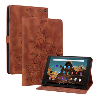 For Amazon Fire HD10 2023 Lily Embossed Leather Tablet Case(Brown) by bashfashion
