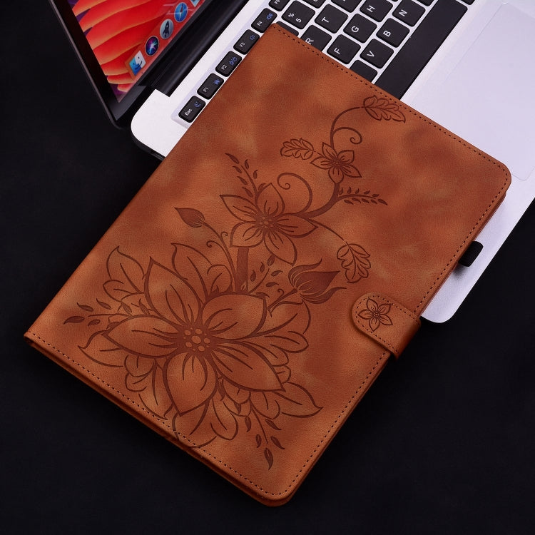 For Amazon Fire HD10 2023 Lily Embossed Leather Tablet Case(Brown) by bashfashion
