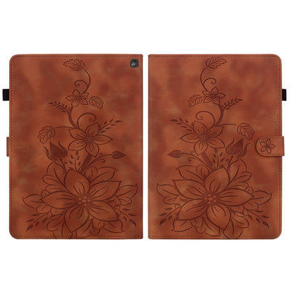 For Amazon Fire HD10 2023 Lily Embossed Leather Tablet Case(Brown) by bashfashion