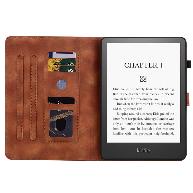 For Amazon Kindle Paperwhite 12th Gen 2024 Lily Embossed Leather Smart Tablet Case(Brown) by bashfashion