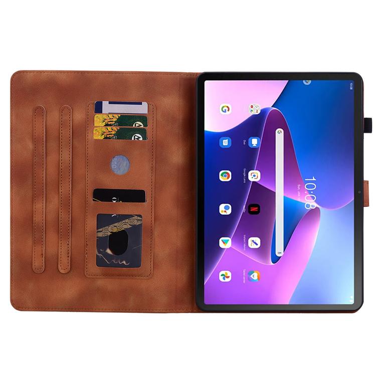 For Lenovo ZhaoYang K10C 10.1 inch Lily Embossed Leather Tablet Case(Brown) by bashfashion