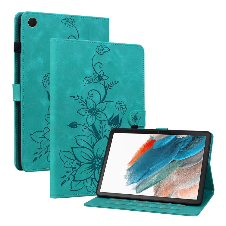 For Samsung Galaxy Tab A8 10.5 2022 Lily Embossed Leather Smart Tablet Case(Green) by bashfashion
