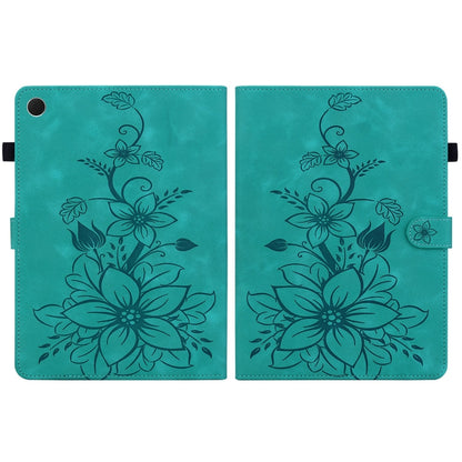 For Samsung Galaxy Tab A8 10.5 2022 Lily Embossed Leather Smart Tablet Case(Green) by bashfashion