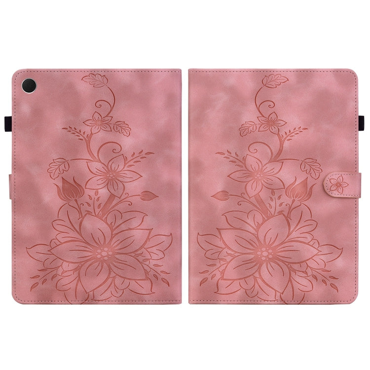 For Samsung Galaxy Tab A8 10.5 2022 Lily Embossed Leather Smart Tablet Case(Pink) by bashfashion