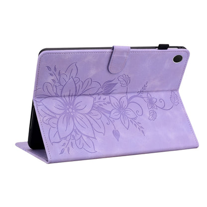 For Samsung Galaxy Tab A8 10.5 2022 Lily Embossed Leather Smart Tablet Case(Purple) by bashfashion