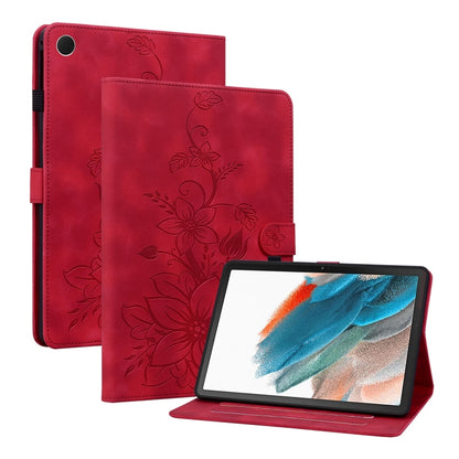 For Samsung Galaxy Tab A8 10.5 2022 Lily Embossed Leather Smart Tablet Case(Red) by bashfashion
