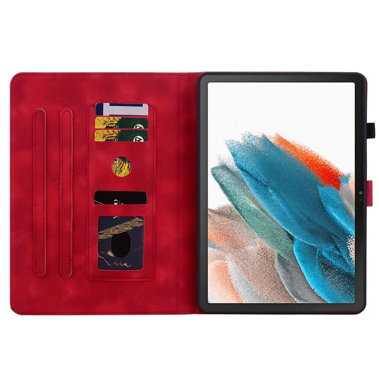 For Samsung Galaxy Tab A8 10.5 2022 Lily Embossed Leather Smart Tablet Case(Red) by bashfashion
