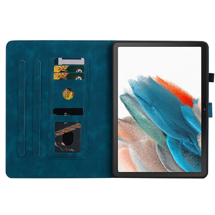 For Samsung Galaxy Tab A8 10.5 2022 Lily Embossed Leather Smart Tablet Case(Dark Blue) by bashfashion