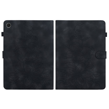 For Samsung Galaxy Tab A8 10.5 2022 Lily Embossed Leather Smart Tablet Case(Black) by bashfashion