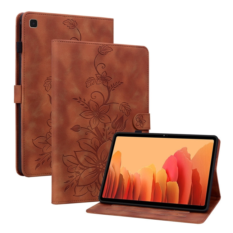 For Samsung Galaxy Tab A7 10.4 Lily Embossed Leather Smart Tablet Case(Brown) by bashfashion