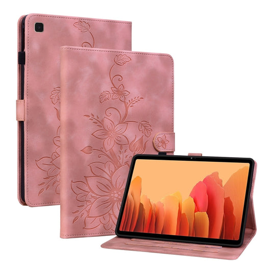 For Samsung Galaxy Tab A7 10.4 Lily Embossed Leather Smart Tablet Case(Pink) by bashfashion