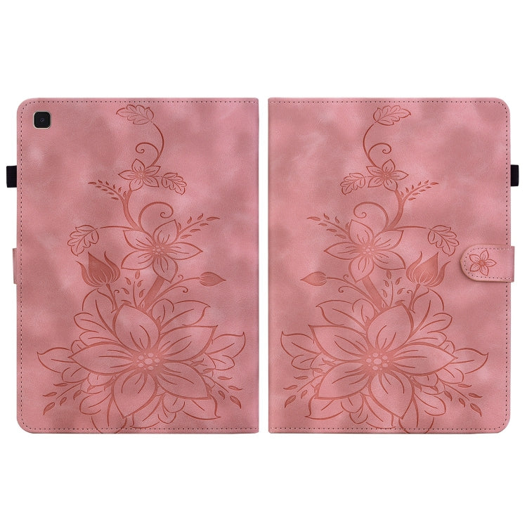 For Samsung Galaxy Tab A7 10.4 Lily Embossed Leather Smart Tablet Case(Pink) by bashfashion